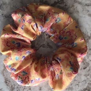 Fall leaves season orange turquoise hair scrunchie